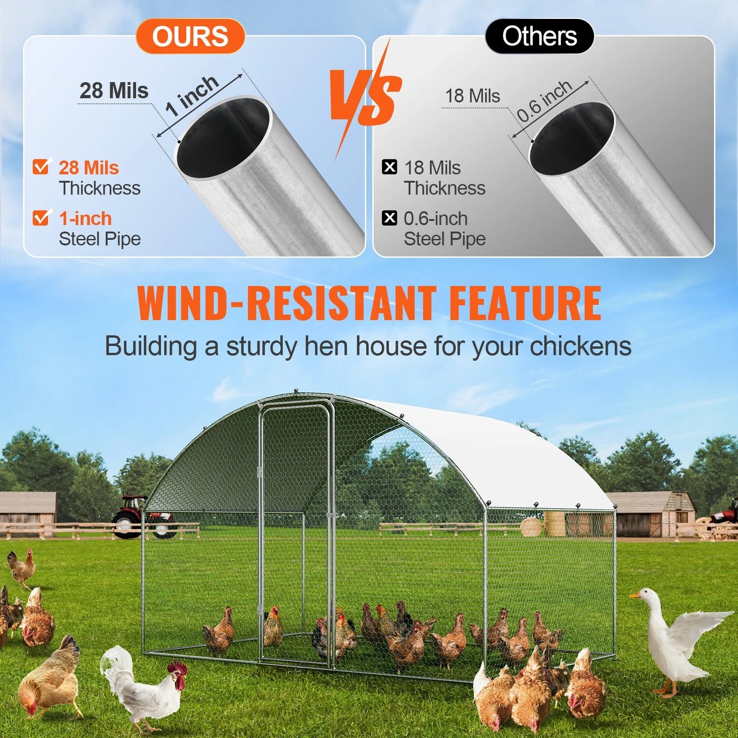 VEVOR Chicken Coop, 9.8X6.5X6.5Ft Walk-In Large Metal Chicken Run for Yard with Waterproof Cover, Doom Roof Hen House with Security Lock for Outdoor and Backyard, Farm, Duck Rabbit Cage Poultry Pen