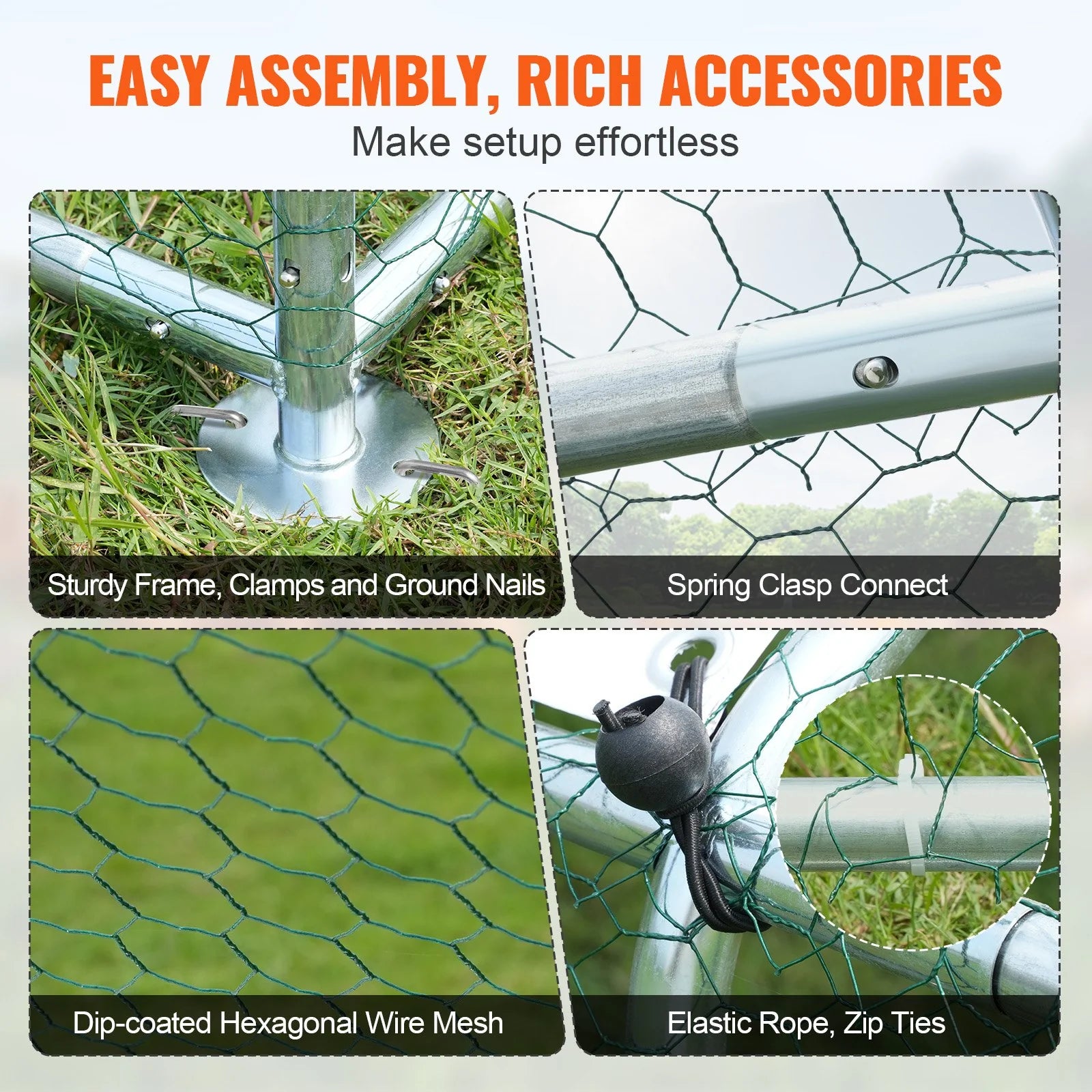 VEVOR Chicken Coop, 9.8X6.5X6.5Ft Walk-In Large Metal Chicken Run for Yard with Waterproof Cover, Doom Roof Hen House with Security Lock for Outdoor and Backyard, Farm, Duck Rabbit Cage Poultry Pen
