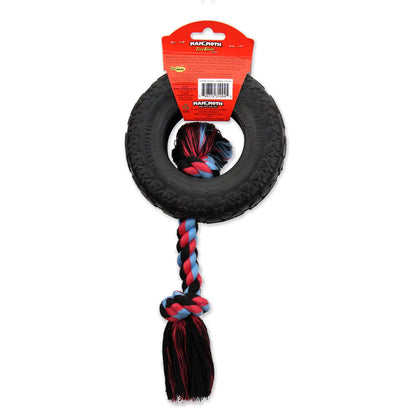 Tirebiter Small 6" Rubber Tire Dog Toy with Rope, Assorted Colors