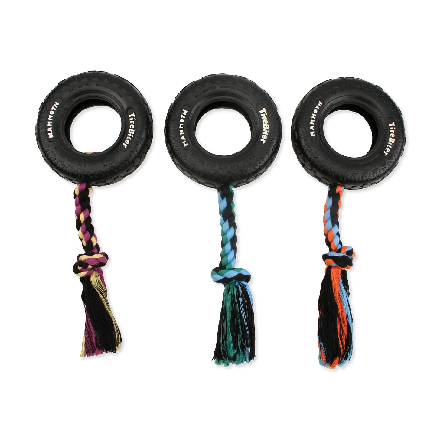 Tirebiter Small 6" Rubber Tire Dog Toy with Rope, Assorted Colors