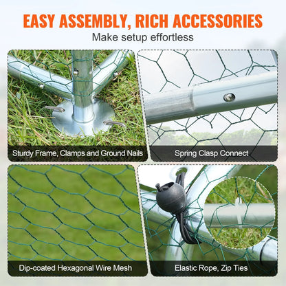 VEVOR Large Metal Chicken Coop, 9.8X12.9X6.5 Ft Walk in Chicken Run for Yard with Waterproof Cover, Doom Roof Hen House with Security Lock for Outdoor and Backyard, Farm, Duck Rabbit Cage Poultry Pen