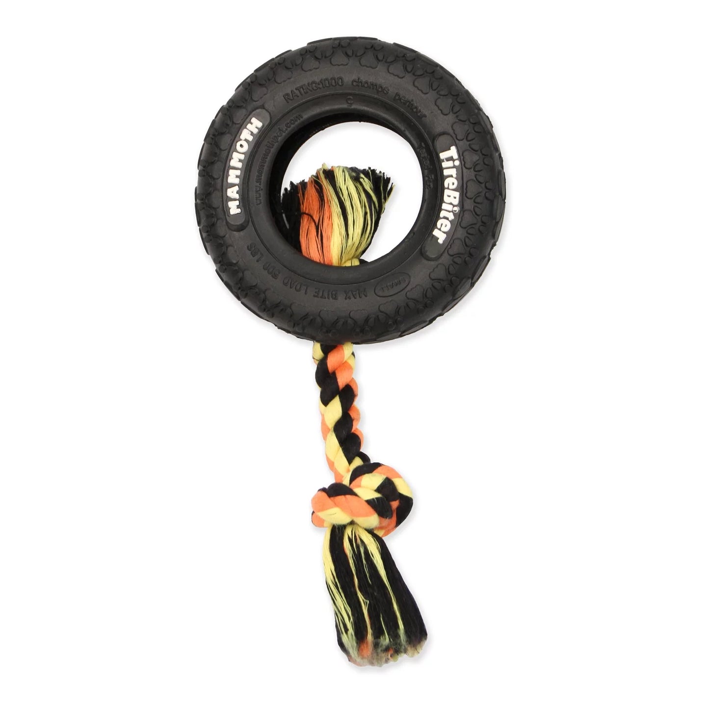 Tirebiter Small 6" Rubber Tire Dog Toy with Rope, Assorted Colors