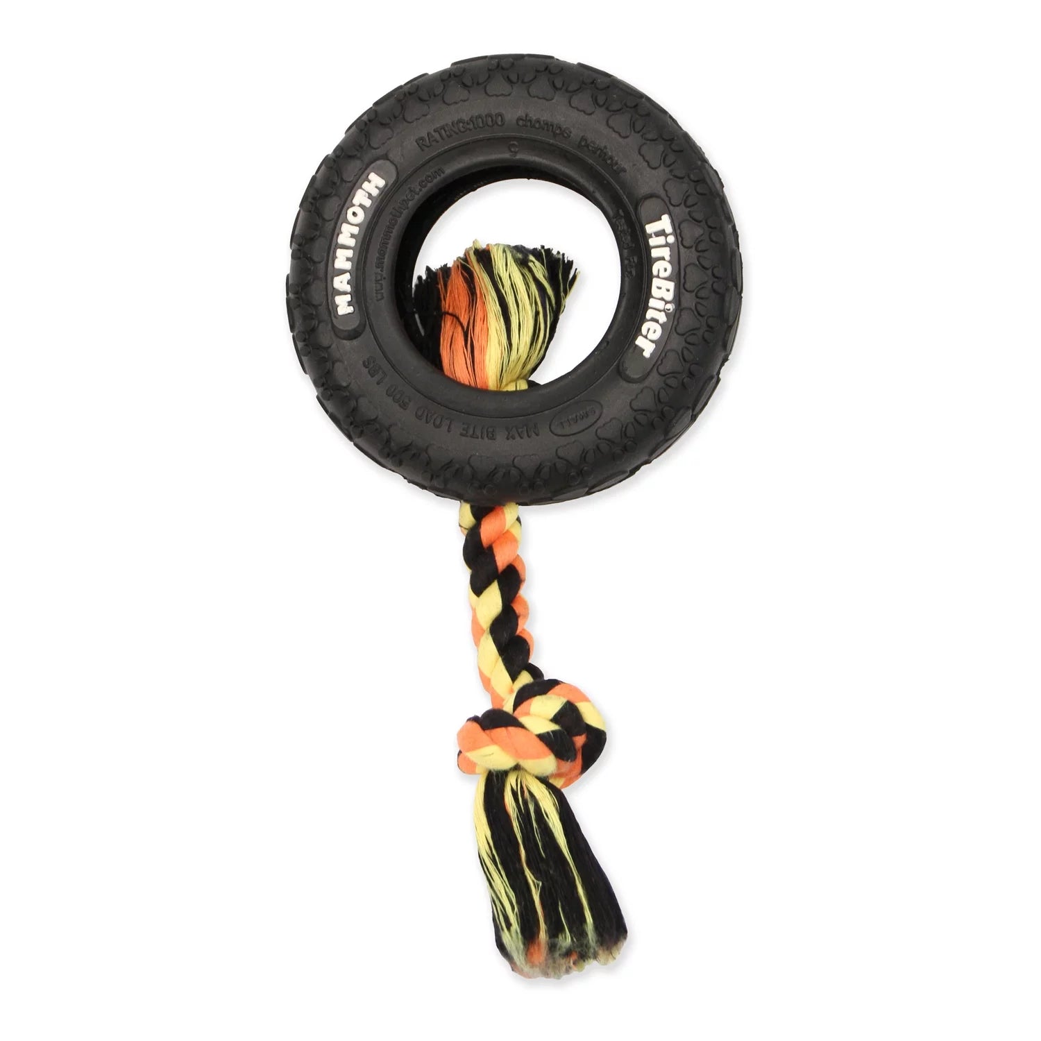 Tirebiter Small 6" Rubber Tire Dog Toy with Rope, Assorted Colors