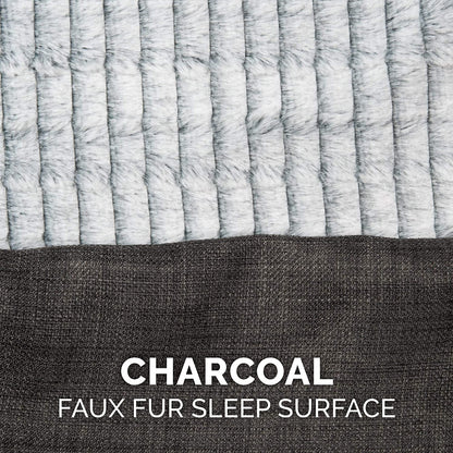 Pet Bed for Dogs and Cats - Luxe Fur and Performance Linen Sofa-Style Egg Crate Orthopedic Dog Bed, Removable Machine Washable Cover - Charcoal, Medium