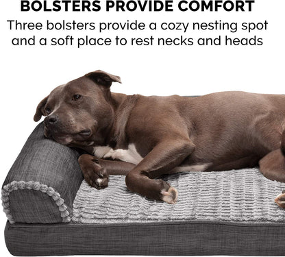 Pet Bed for Dogs and Cats - Luxe Fur and Performance Linen Sofa-Style Egg Crate Orthopedic Dog Bed, Removable Machine Washable Cover - Charcoal, Medium